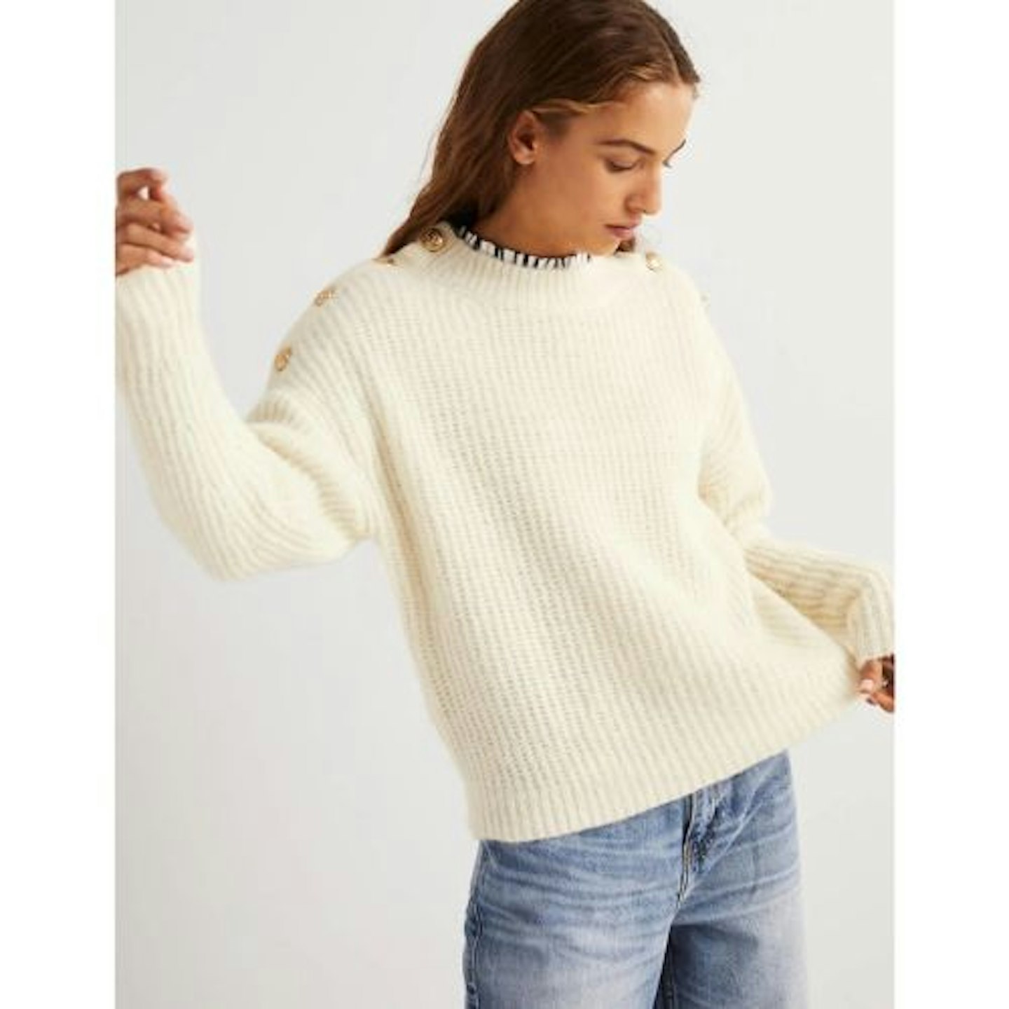 Fluffy Ribbed Button Jumper