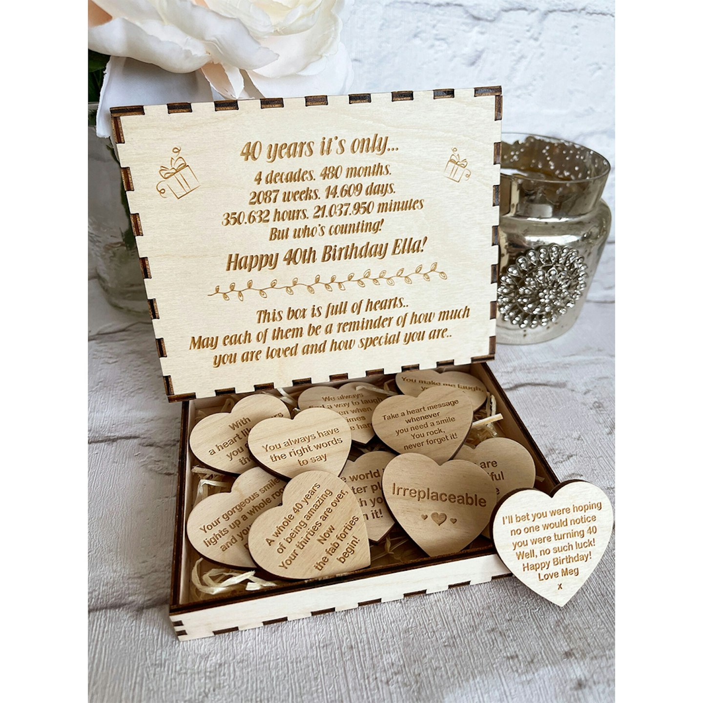 Personalised Wooden Box and Hearts