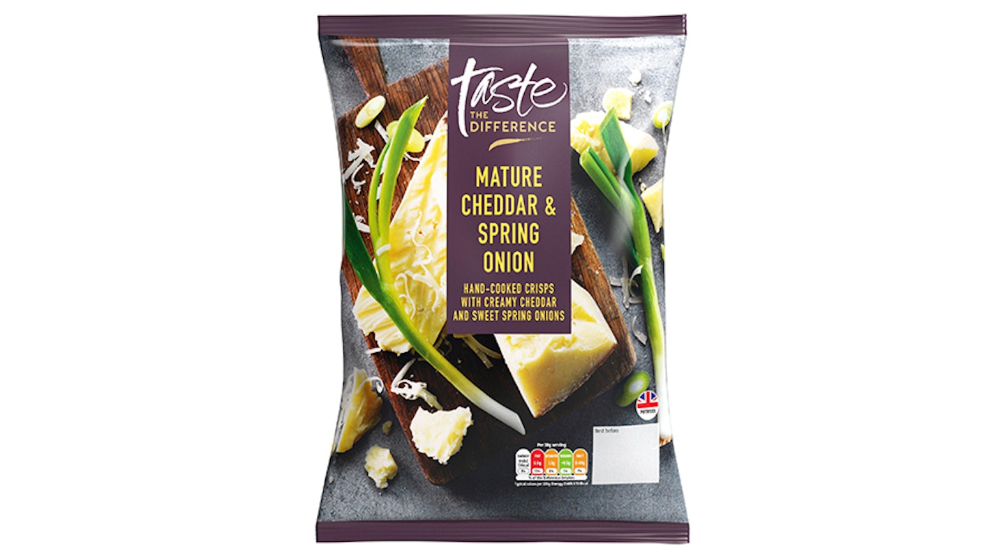 Sainsbury's cheddar and spring onion crisps