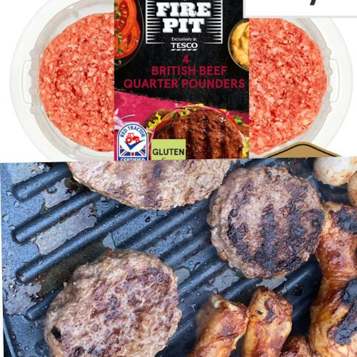 Tesco Fire Pit 4 Quarter Pounder Beef Burgers 