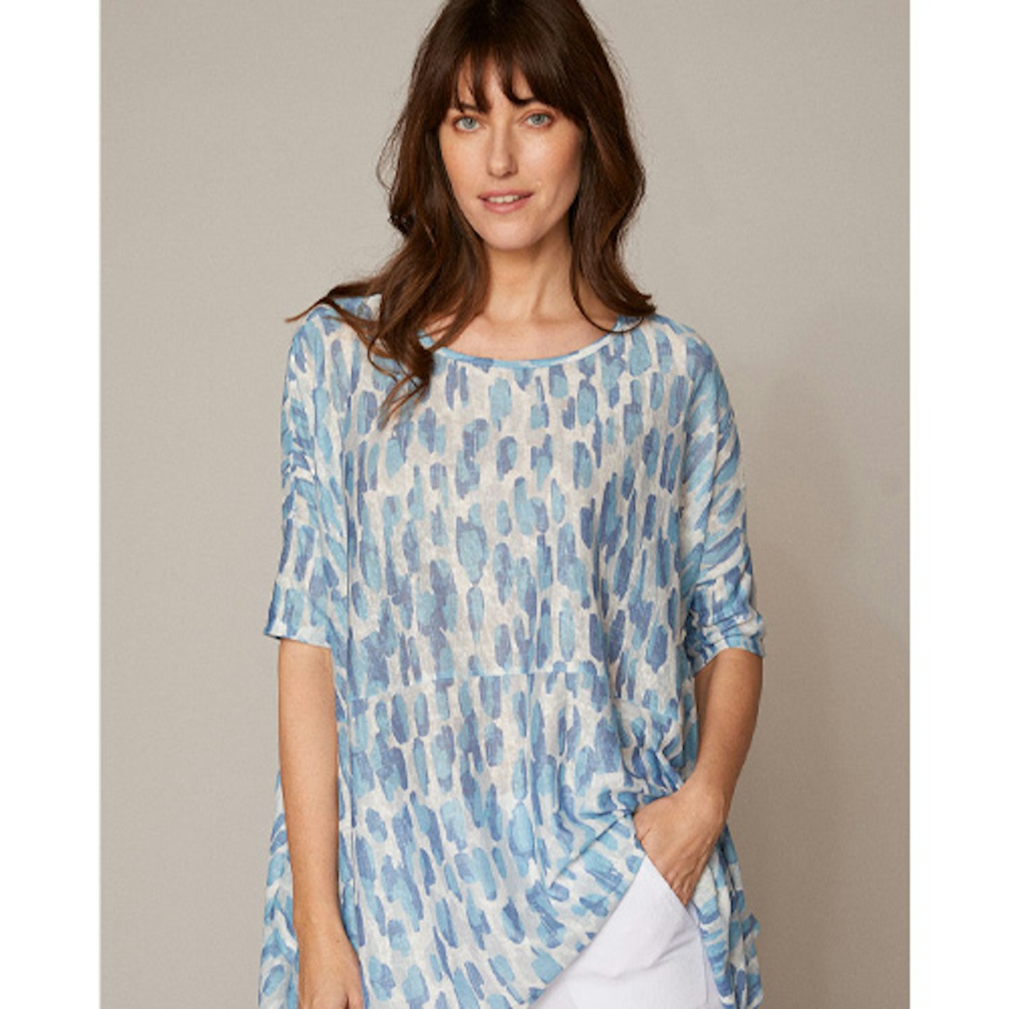 Hanky Hem Linen Look Spot Print Top