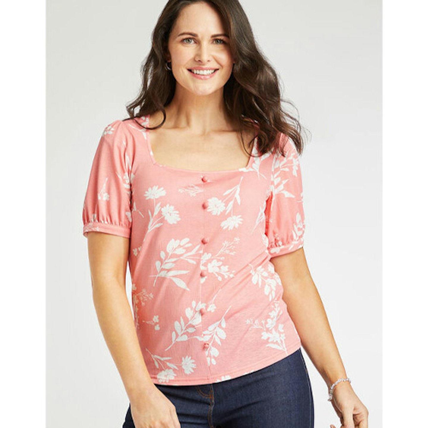 Short Sleeve Mock Placket Floral Print Top