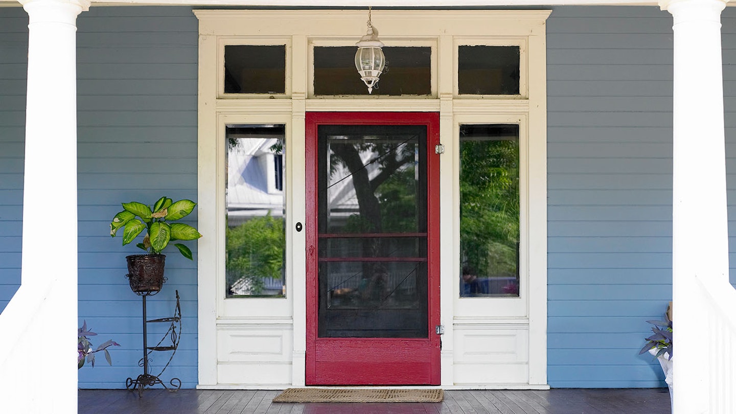 blue and red front porch