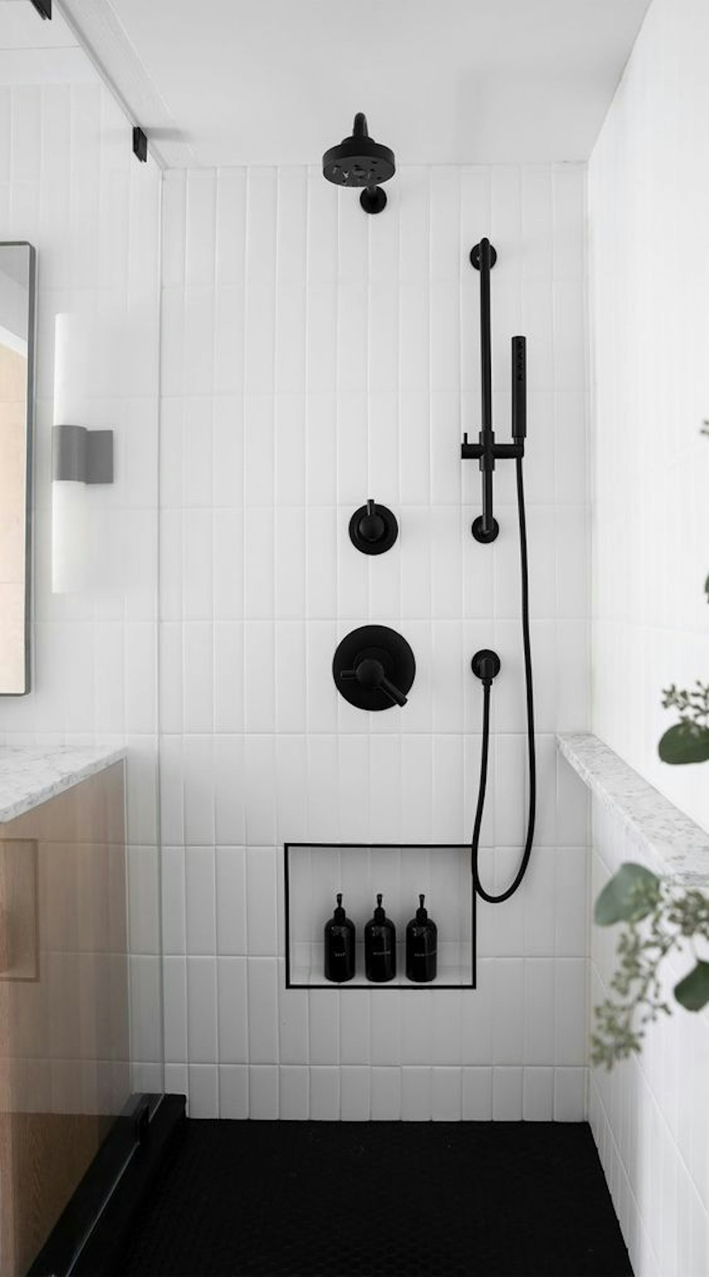 monochrome walk-in shower