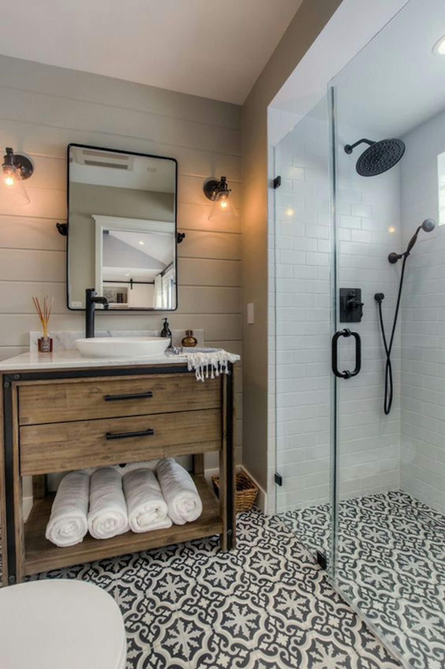 patterned floor walk-in shower