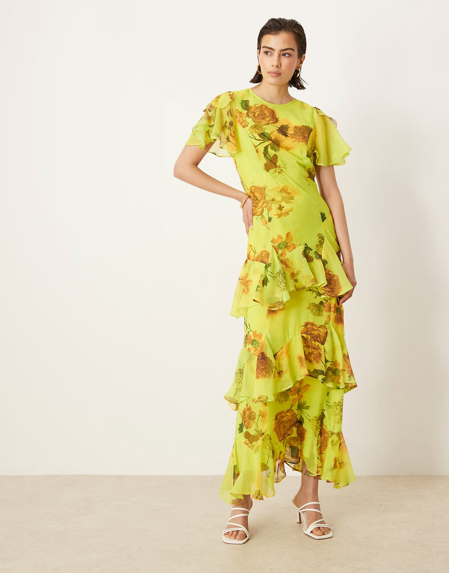 ASOS Design Ruffle Chiffon Maxi Dress