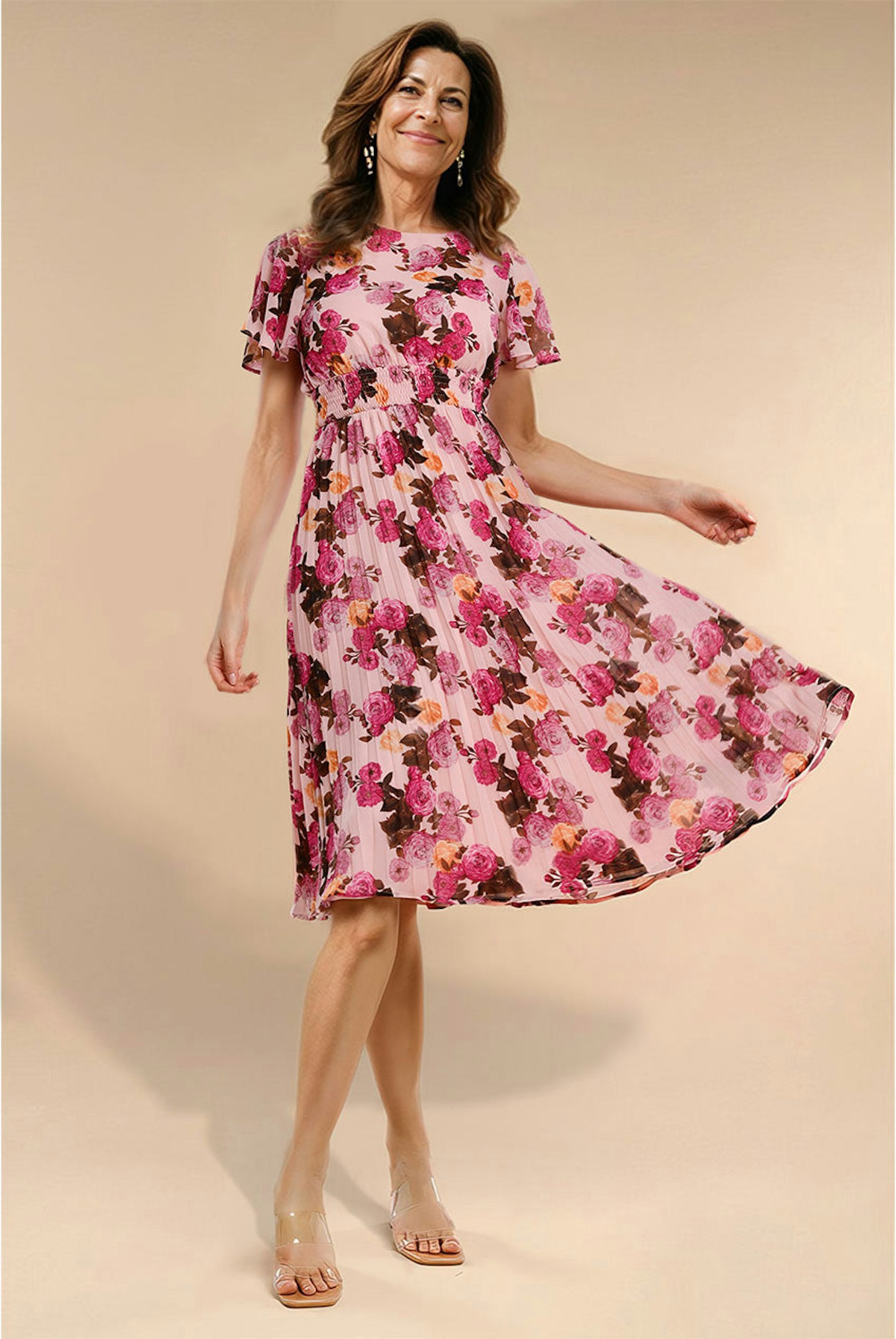 Goddiva Flutter Sleeve Pleated Dress