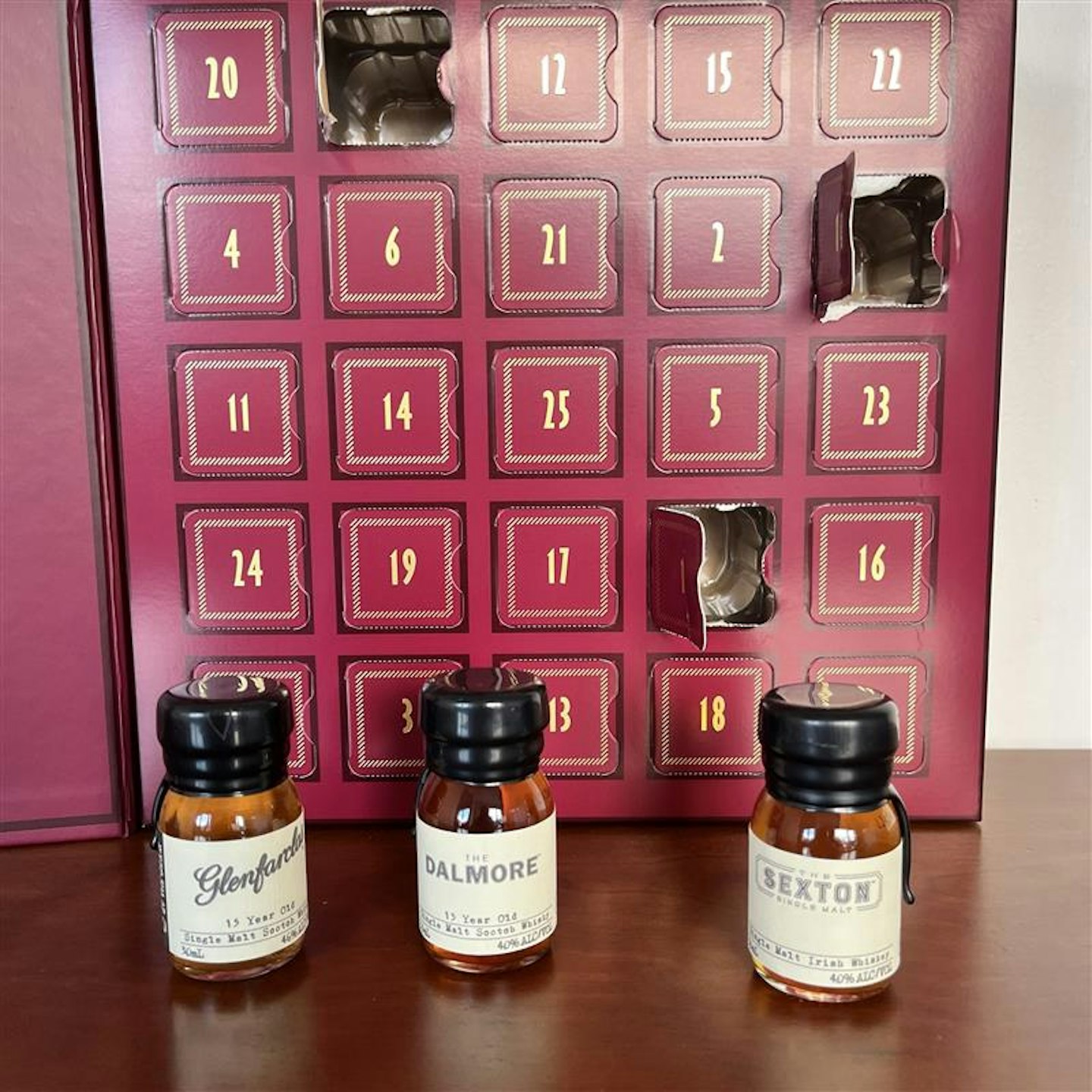 Drinks by the dram Whixky Advent Calendar inside plus three whisky miniatures