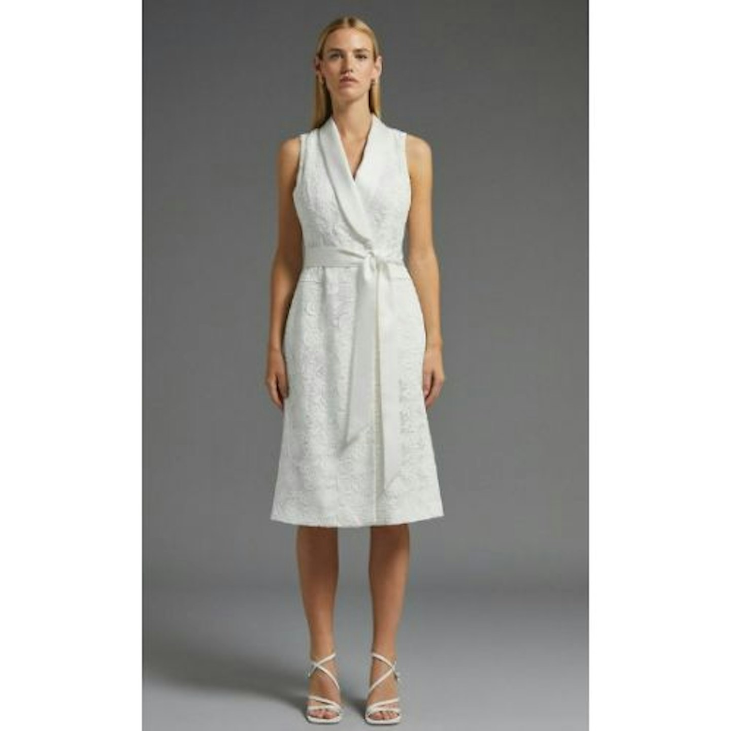 Lace Wrap Tuxedo Midi Dress