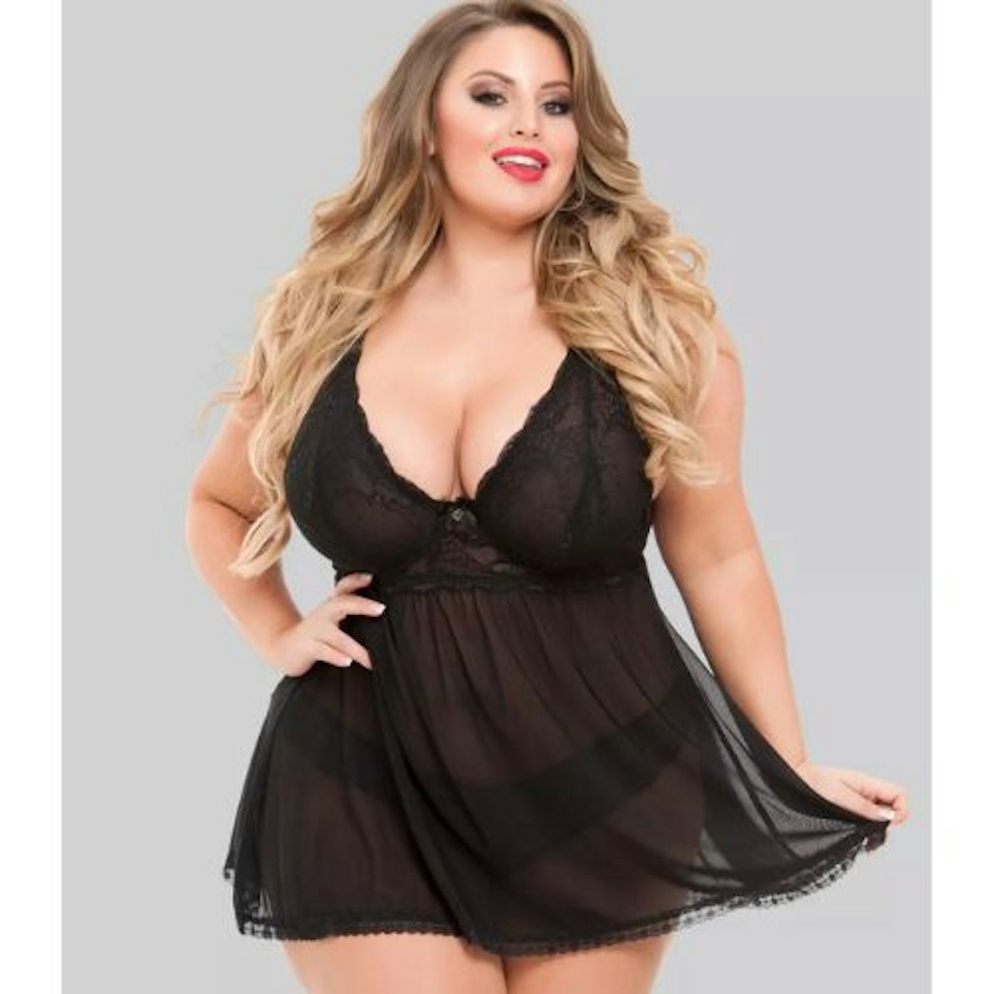 Lovehoney Plus Size Love Me Black Lace Soft Cup Babydoll Set