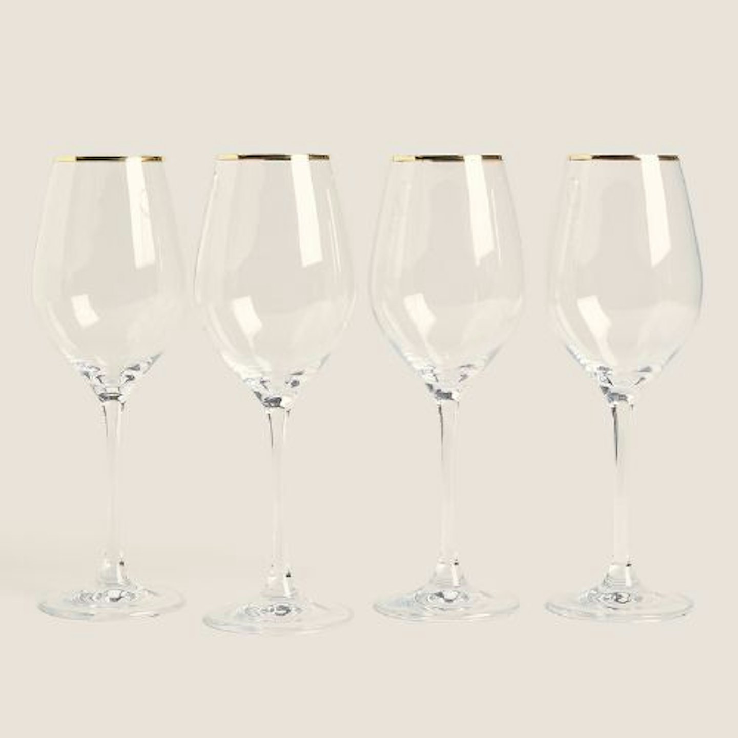 Glassware: 4 M&S Gold Rim Wine Glasses