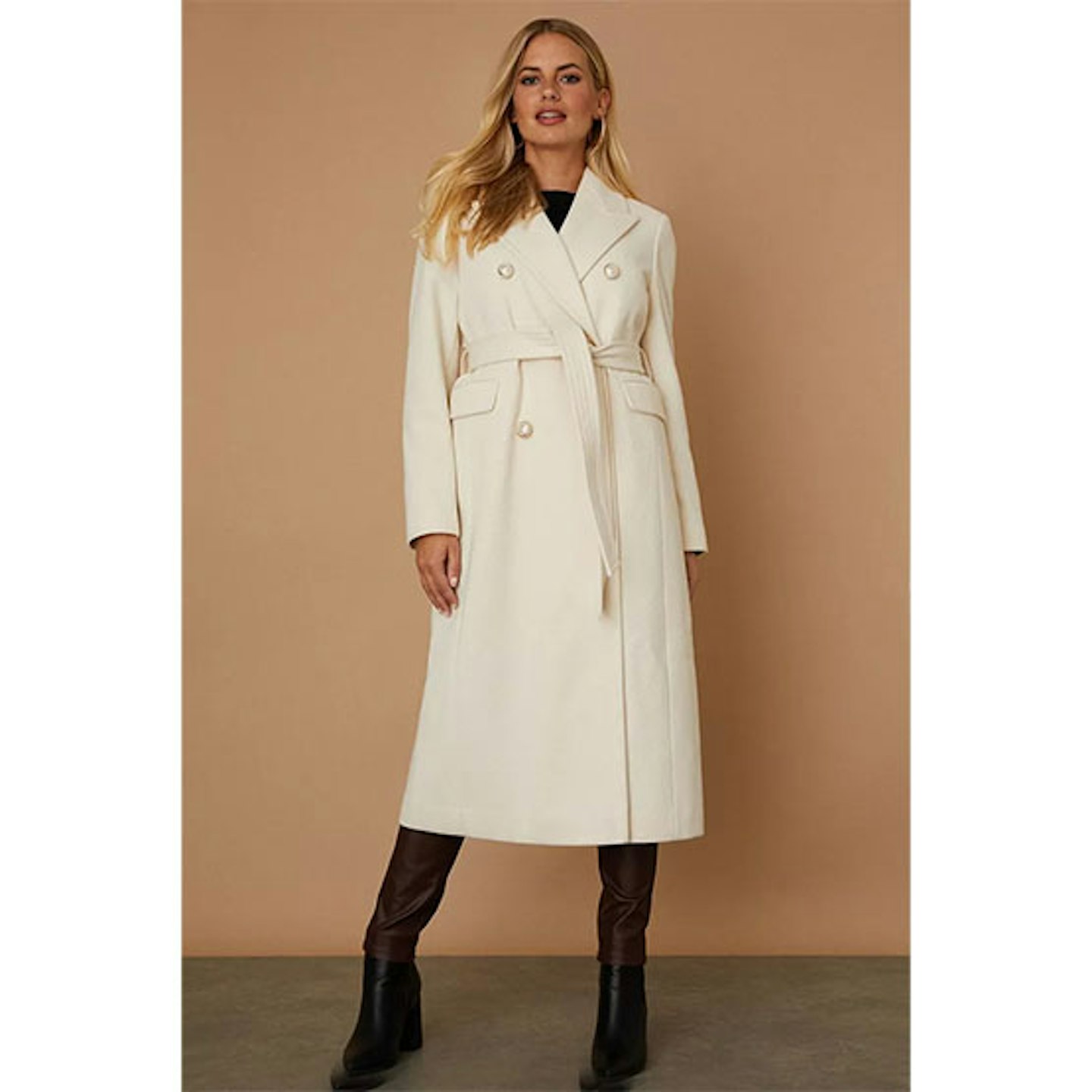 Twill Belted Ivory Wrap Coat