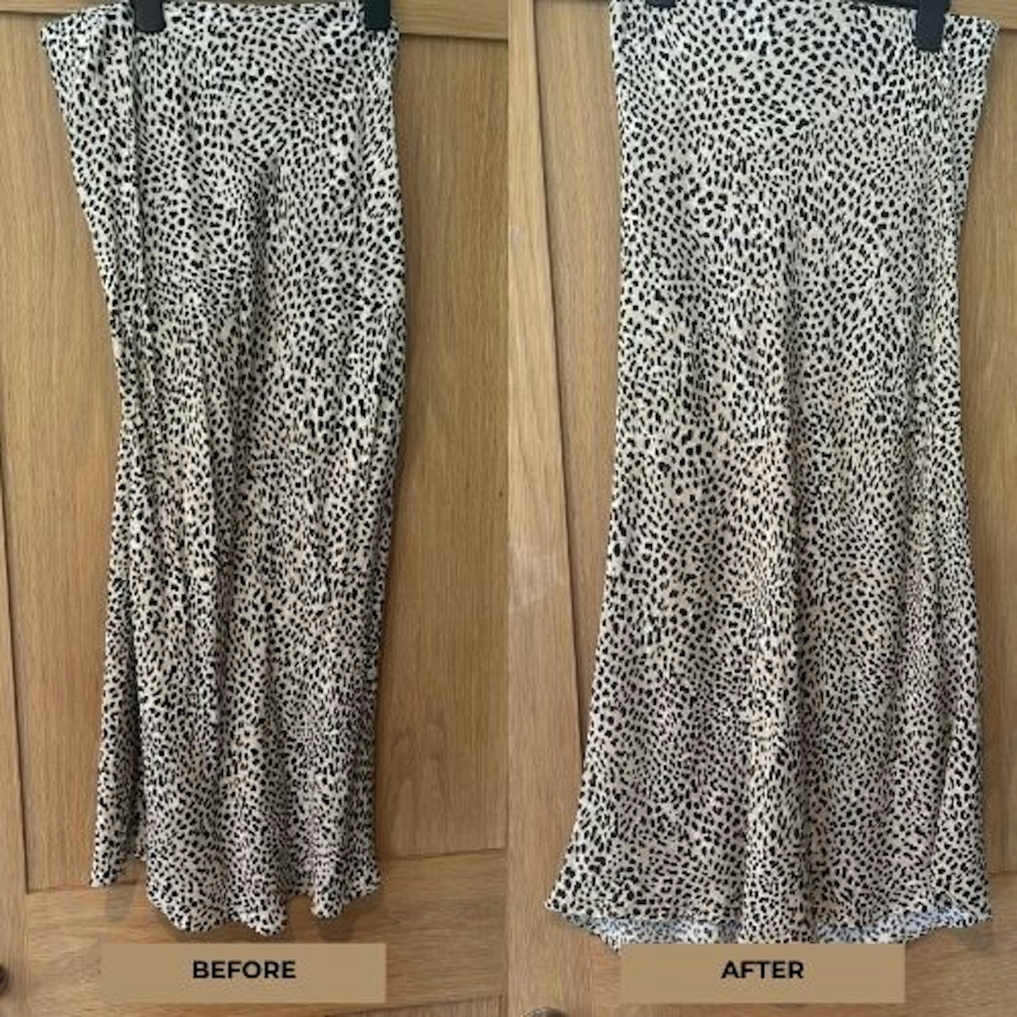 Tried & Tested by Claire Tapley for Yours.co.uk: Before and After using the Morphy Richards Express Handheld Garment Steamer on a skirt