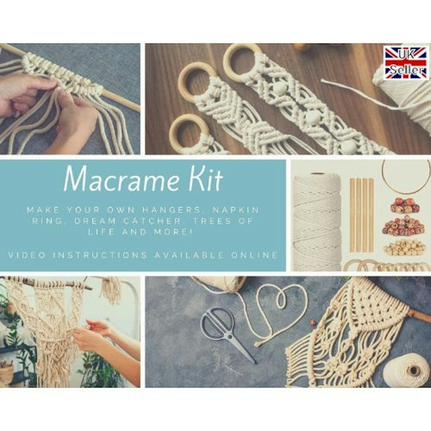 EASY Macrame Beginners Kit for Wall Hanging, Plant Hanger DIY KIT for  Adults Beginners W/ Paper Instruction & Video Tutorial, Christmas Gift 
