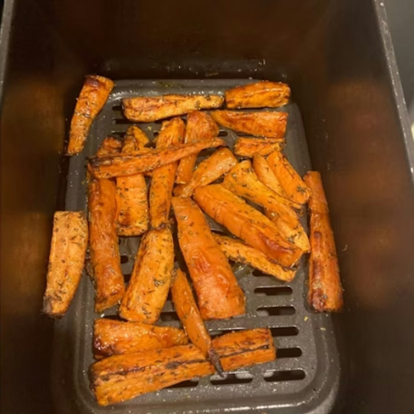 roasted carrots in the Ninja 7.6L Foodi Dual Zone Air Fryer and Dehydrator