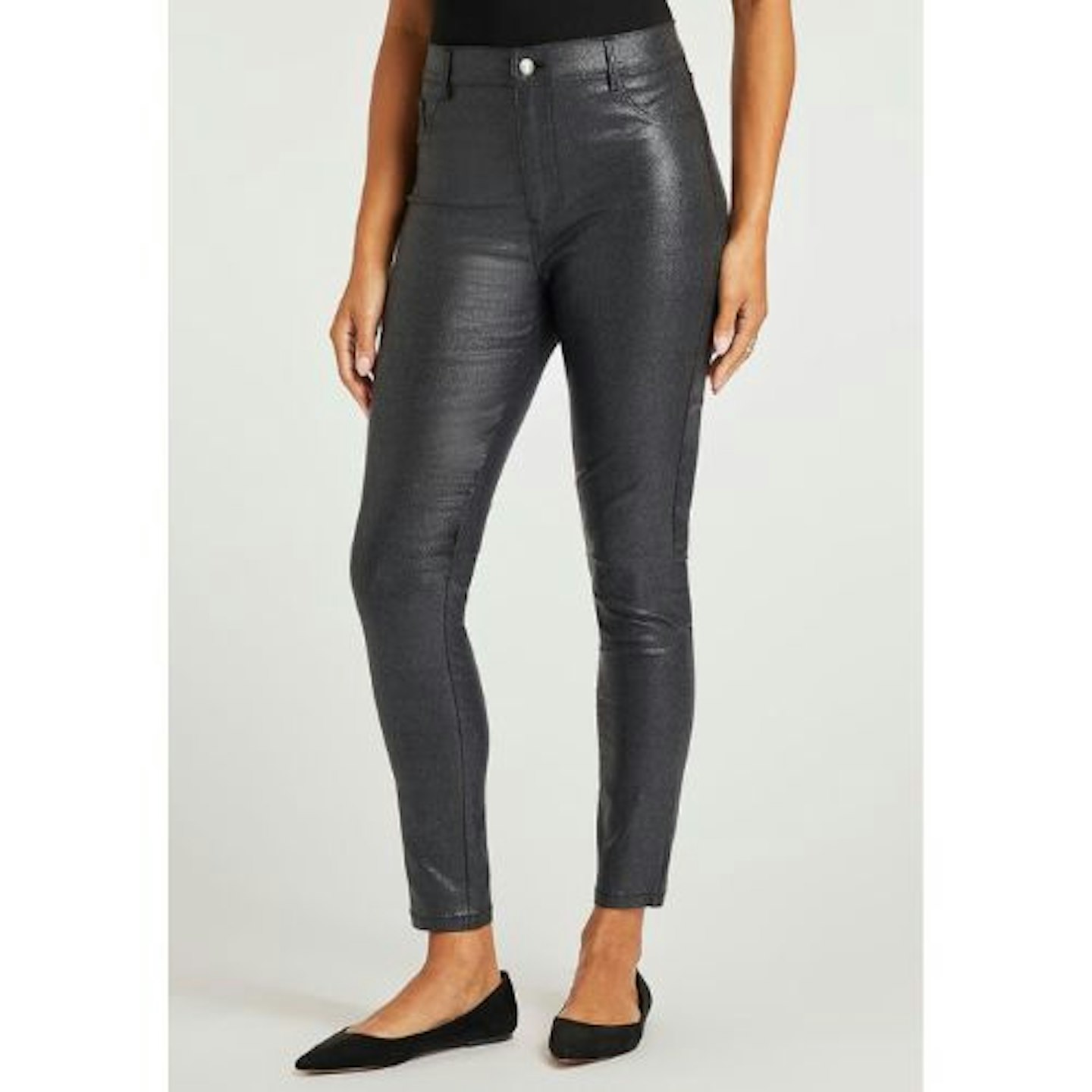 Womens Black Sparkle Coated Skinny Jeans