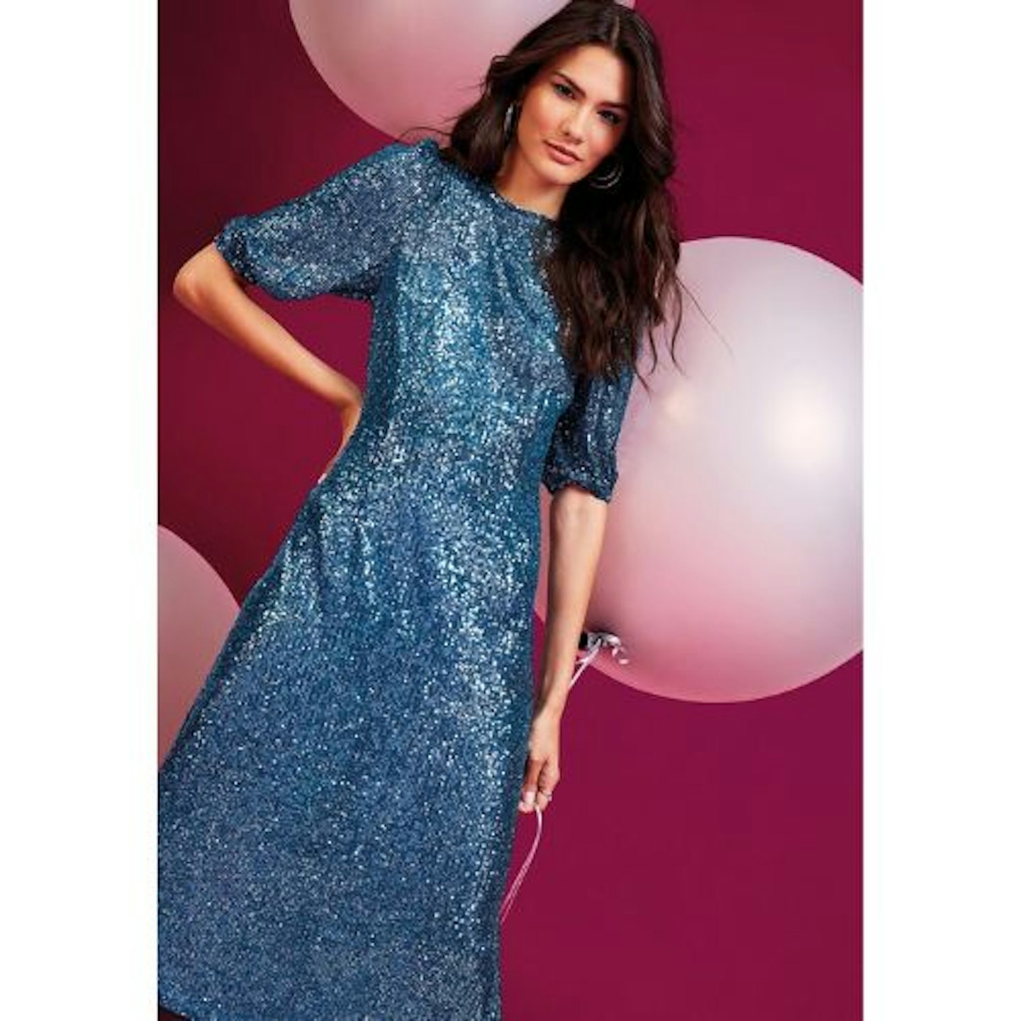 Womens Blue Sequin Midi Dress