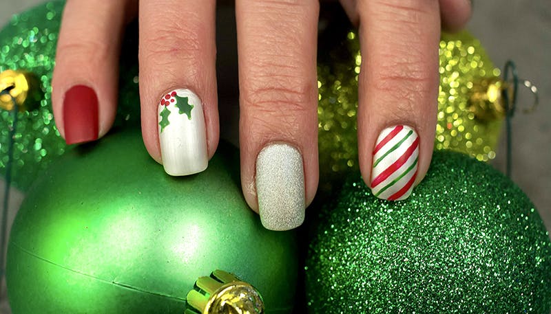 Pretty festive nail colours & designs 2020 : Nude and Red Christmas French  Tips