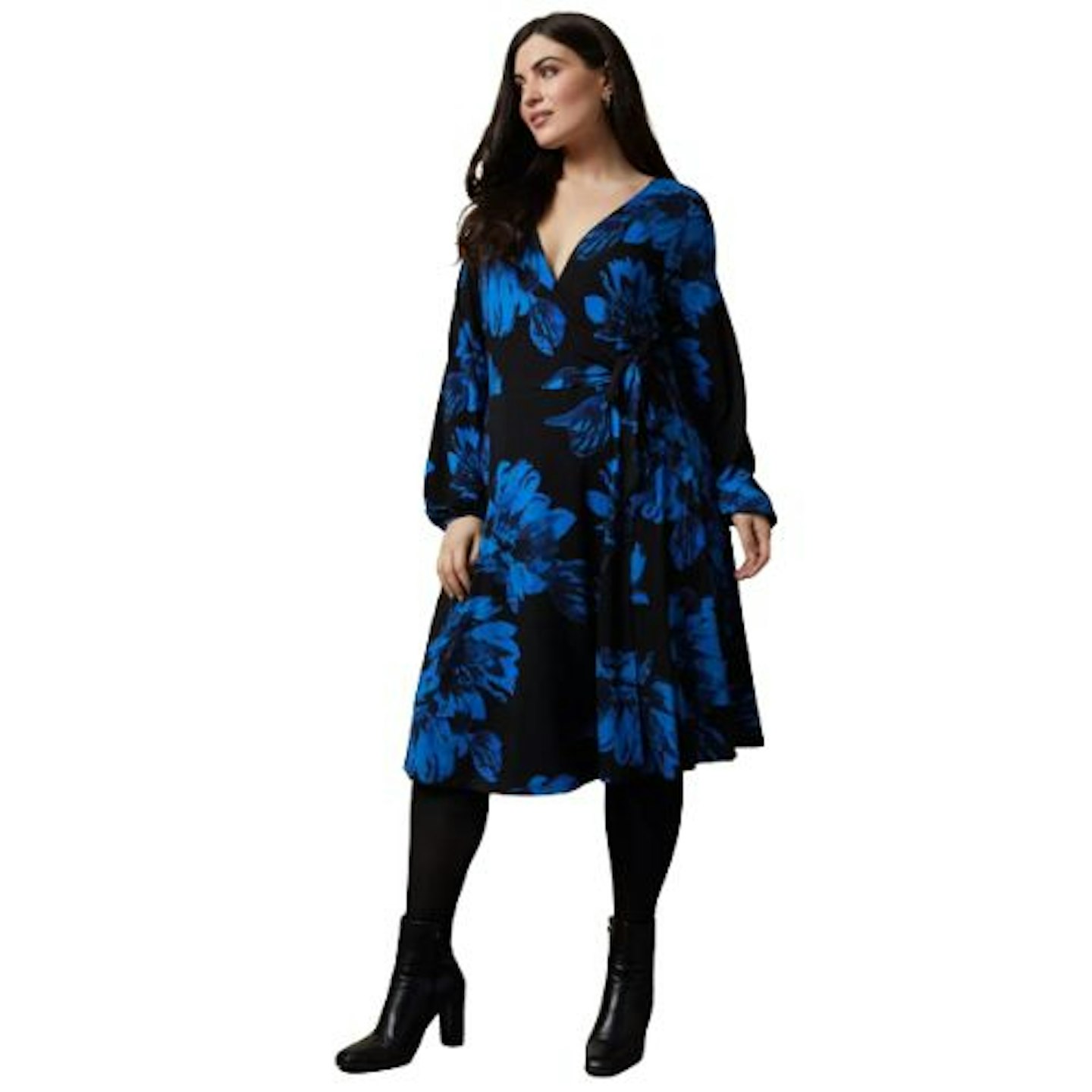 Curve Blue Floral Jersey Wrap Midi Dress