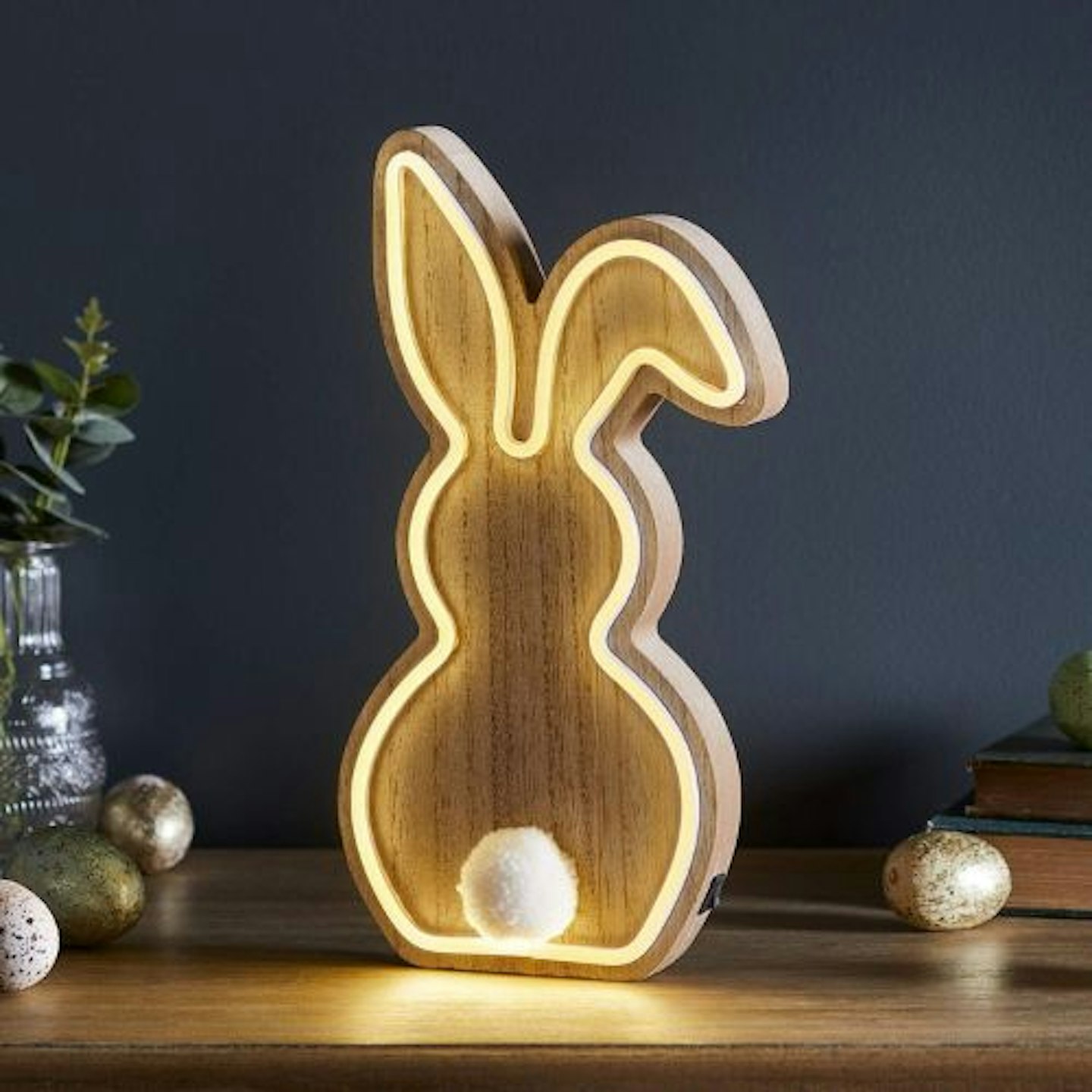 Lights4fun Wooden Neon Bunny LED Light Easter Decoration
