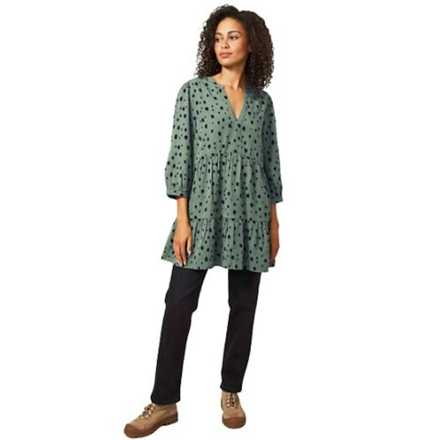 Pure Tencel Polka Dot V-Neck Relaxed Tunic