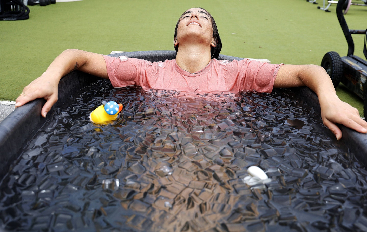 Woman in ice bath