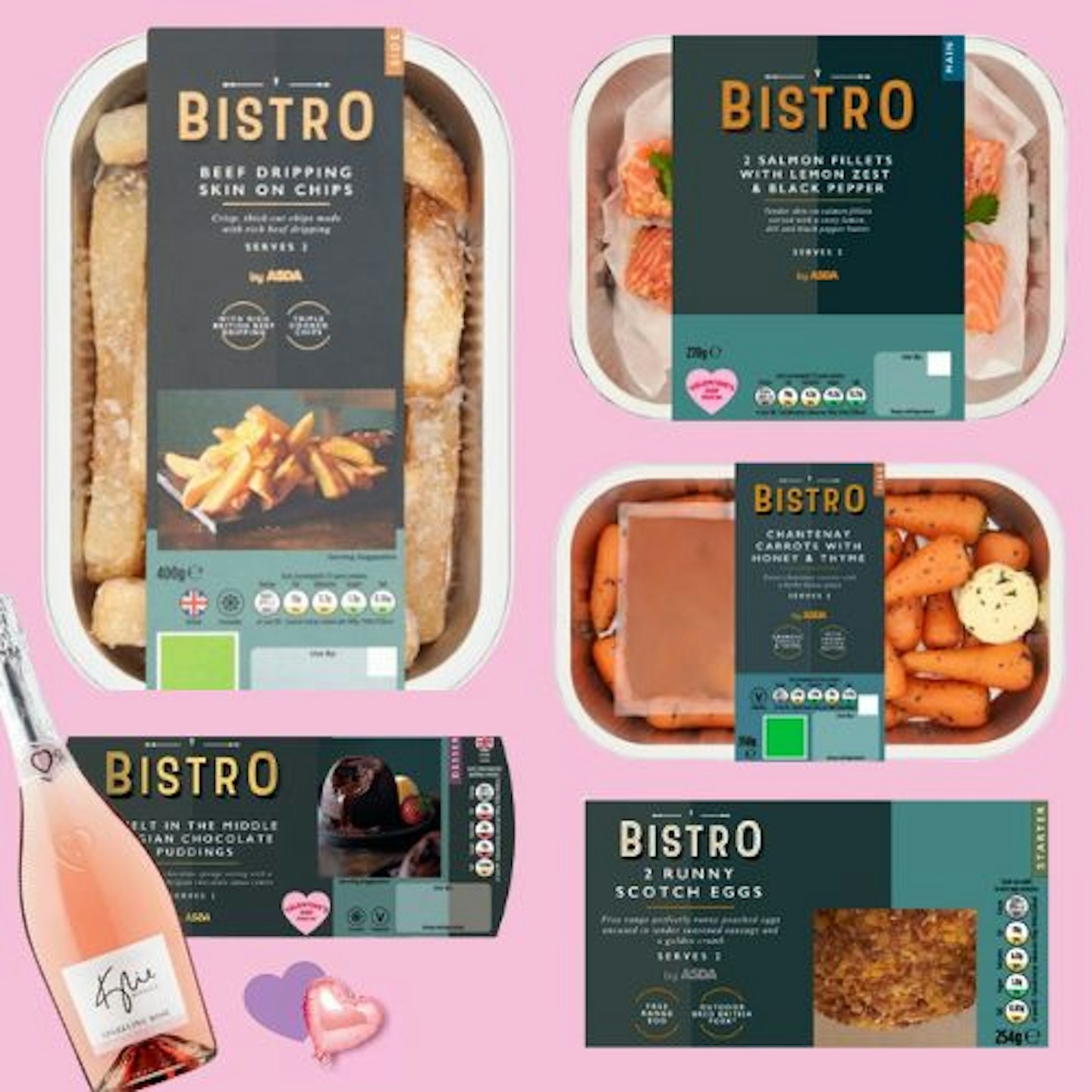 product images of selected food in the ASDA Valentine's Dine In for 2