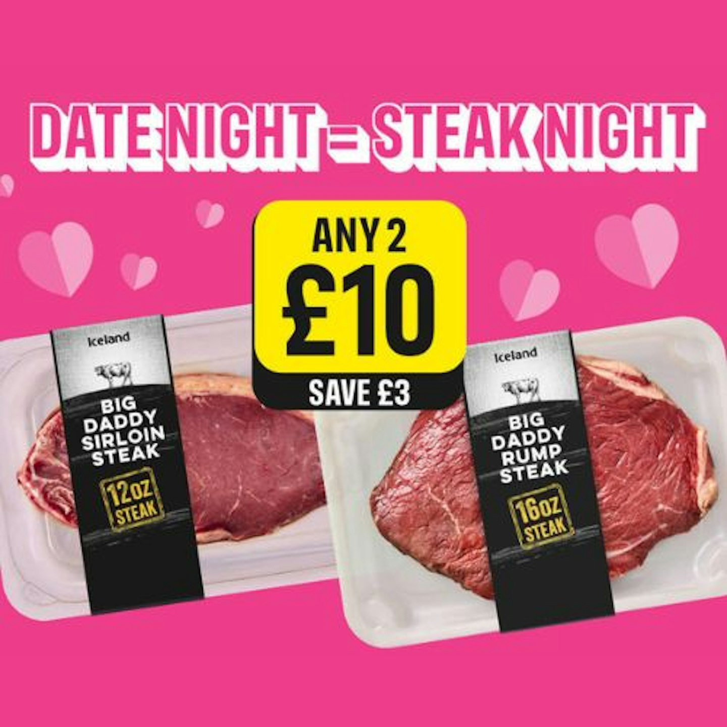 Iceland & The Food Warehouse date night steak night any 2 for £10 promotional image