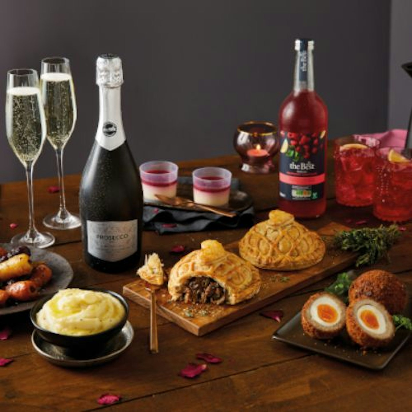 table top photo of a range of food and drink available in the Morrisons The Best Valentine's Dine in for 2