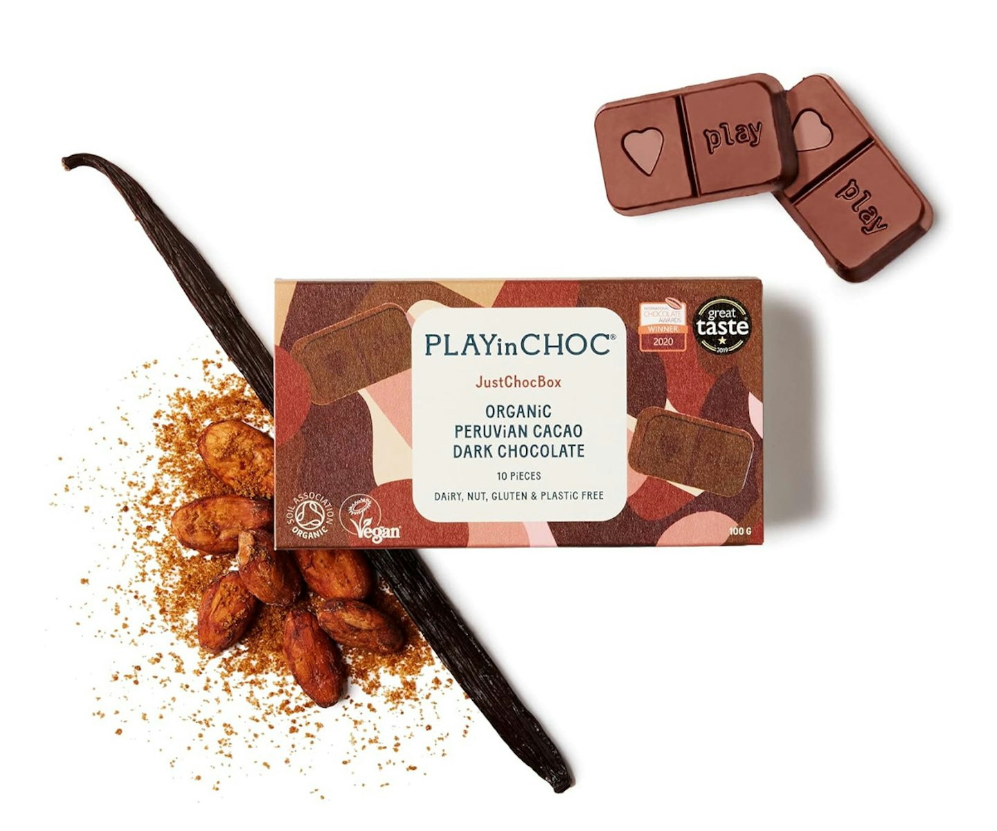 PLAYin CHOC JustChoc Vegan Chocolate, Award-Winning Organic And Dairy Free Chocolate, Organic Peruvian Cacao, Vegan Chocolate Gifts, Lactose Free Chocolate Bar