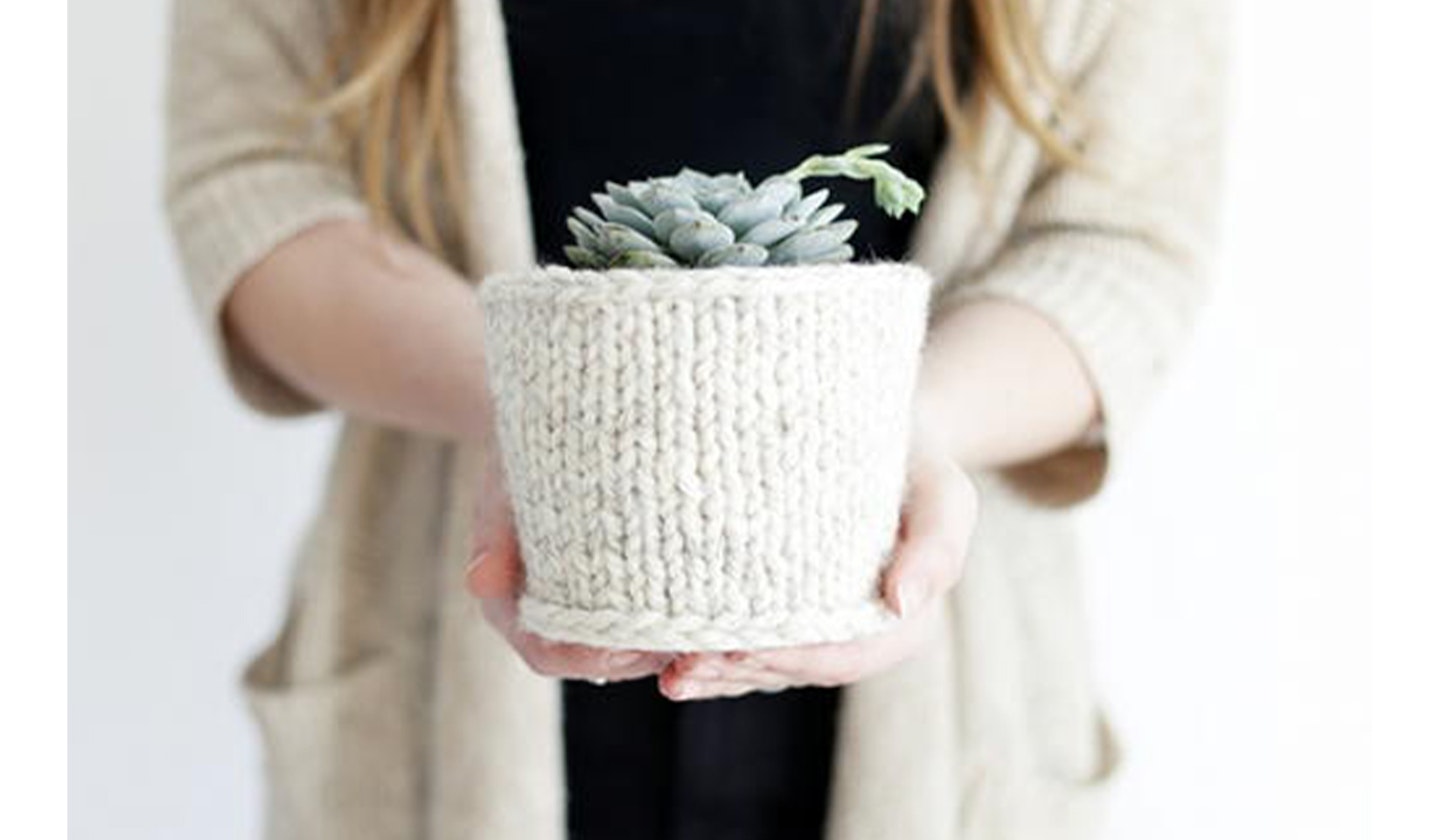 knitted plant pot