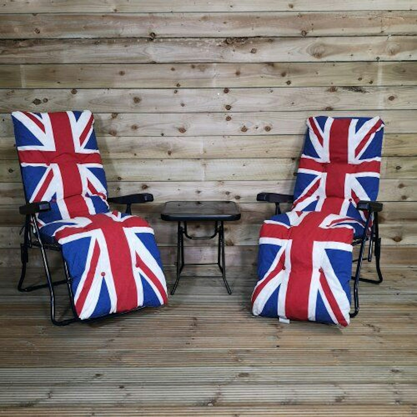 2 Pack Union Jack Padded Outdoor Garden Patio Recliner Sun Lounger - Multi