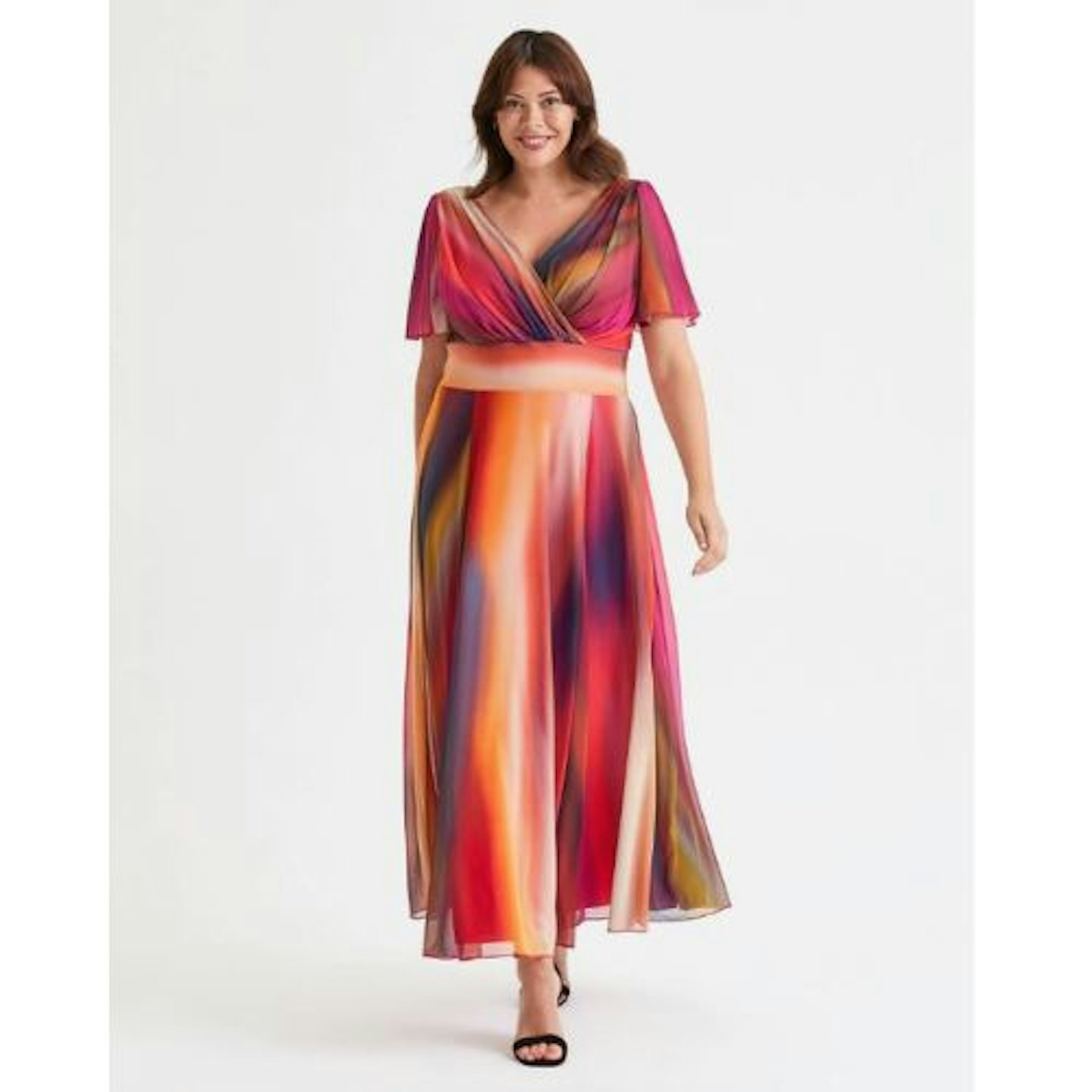 Scarlett & Jo Pink Ombre Curve Isabelle Angel Sleeve Maxi Dress