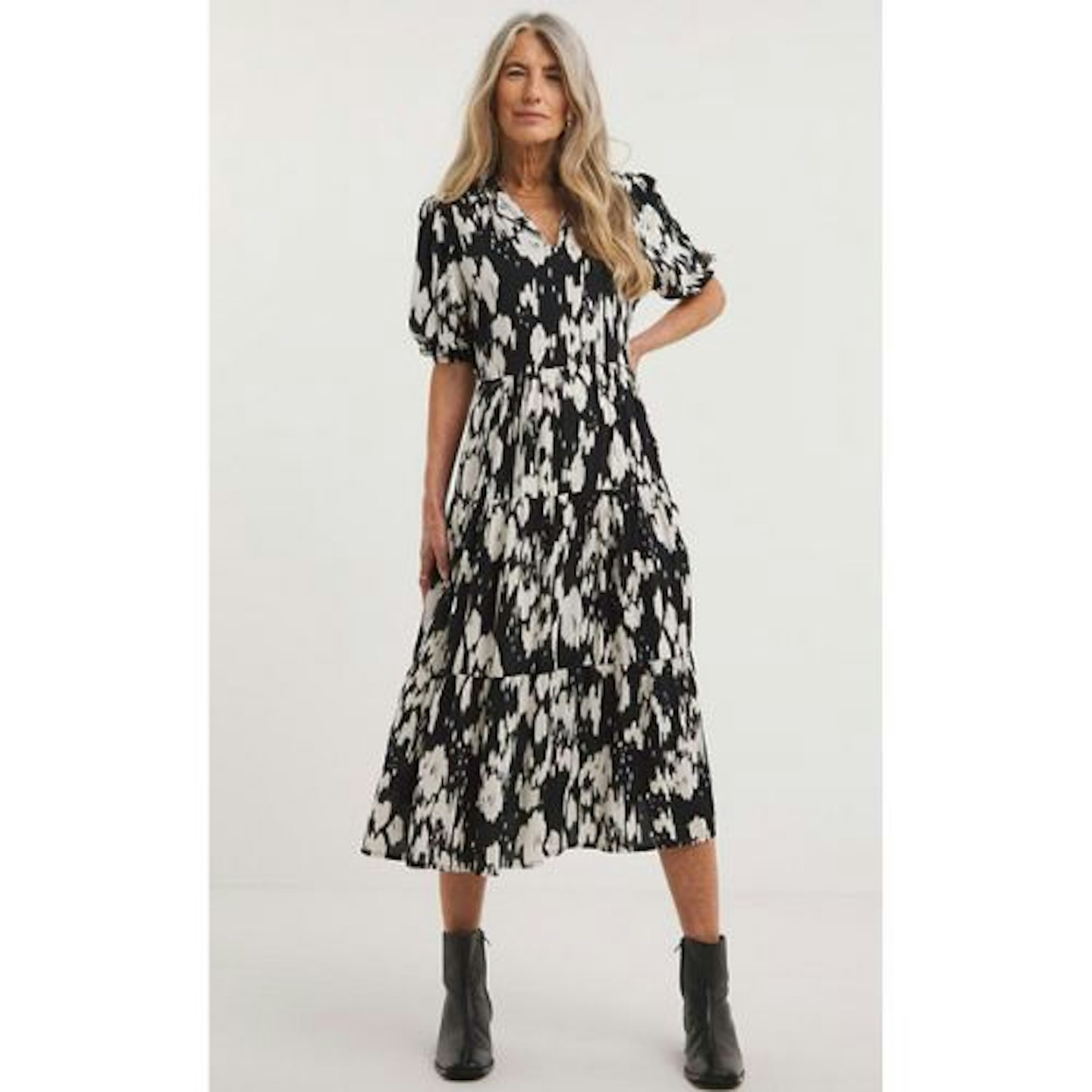 Spun Viscose Midi Shirt Dress With Collar