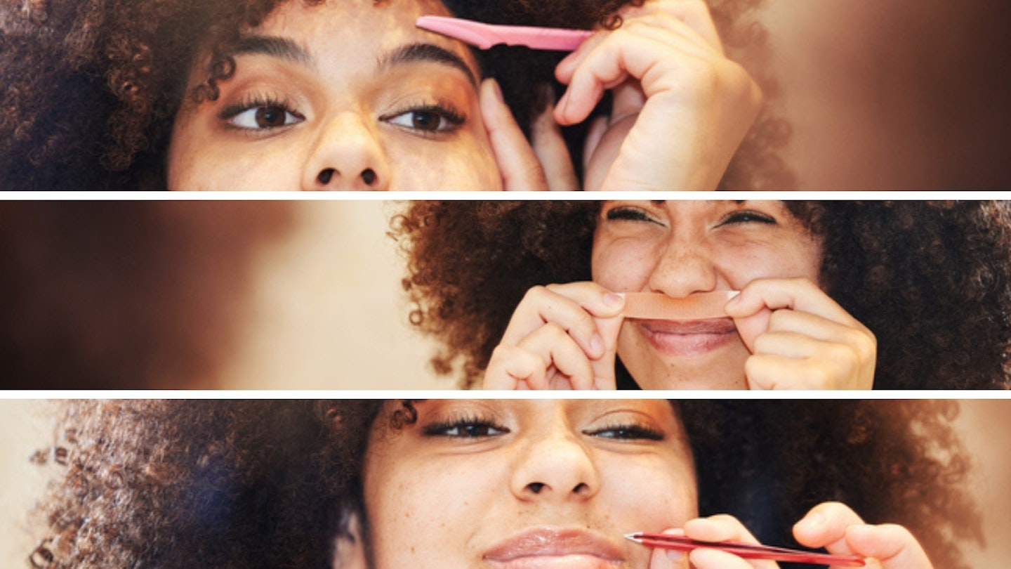 woman doing three methods of facial hair removal