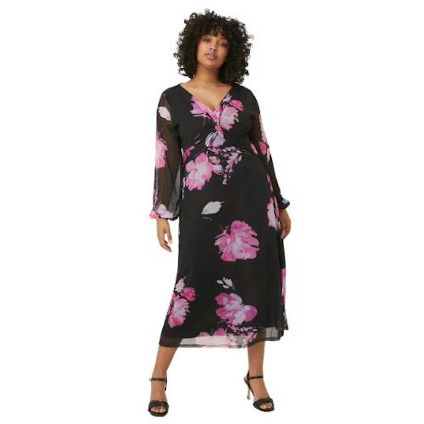 Curve Floral Mesh Twist Midi Dress