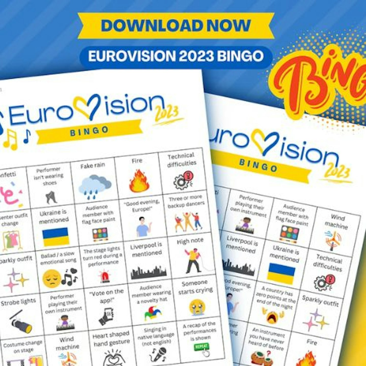 Eurovision 2023 Bingo Sheets (12 Player Cards)