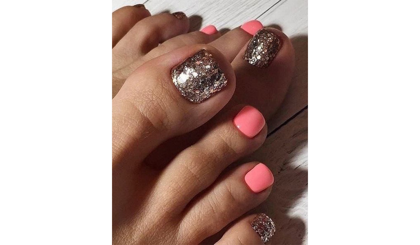 Glitter and pink pedicure