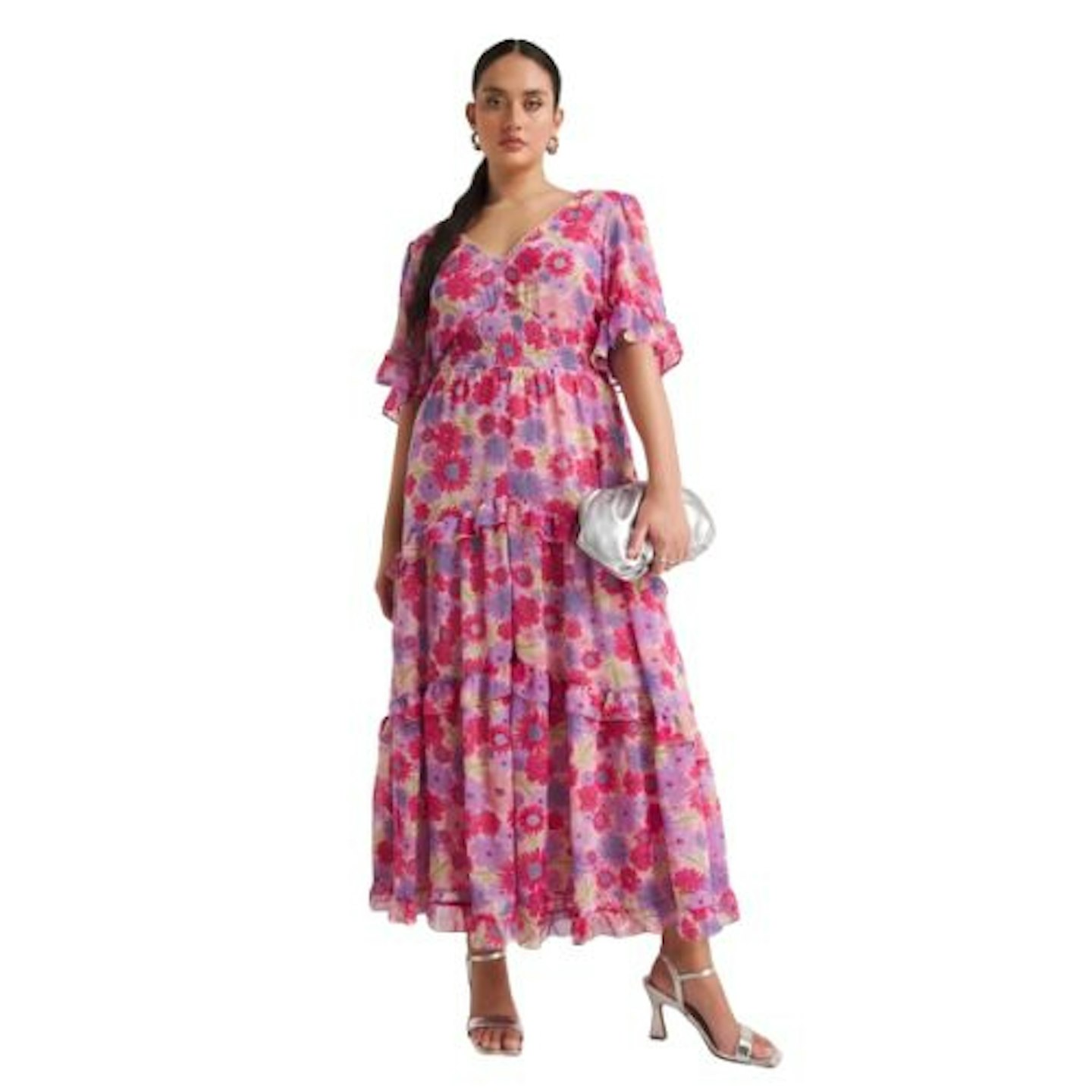 Occasion Pink Floral Tiered Maxi Dress