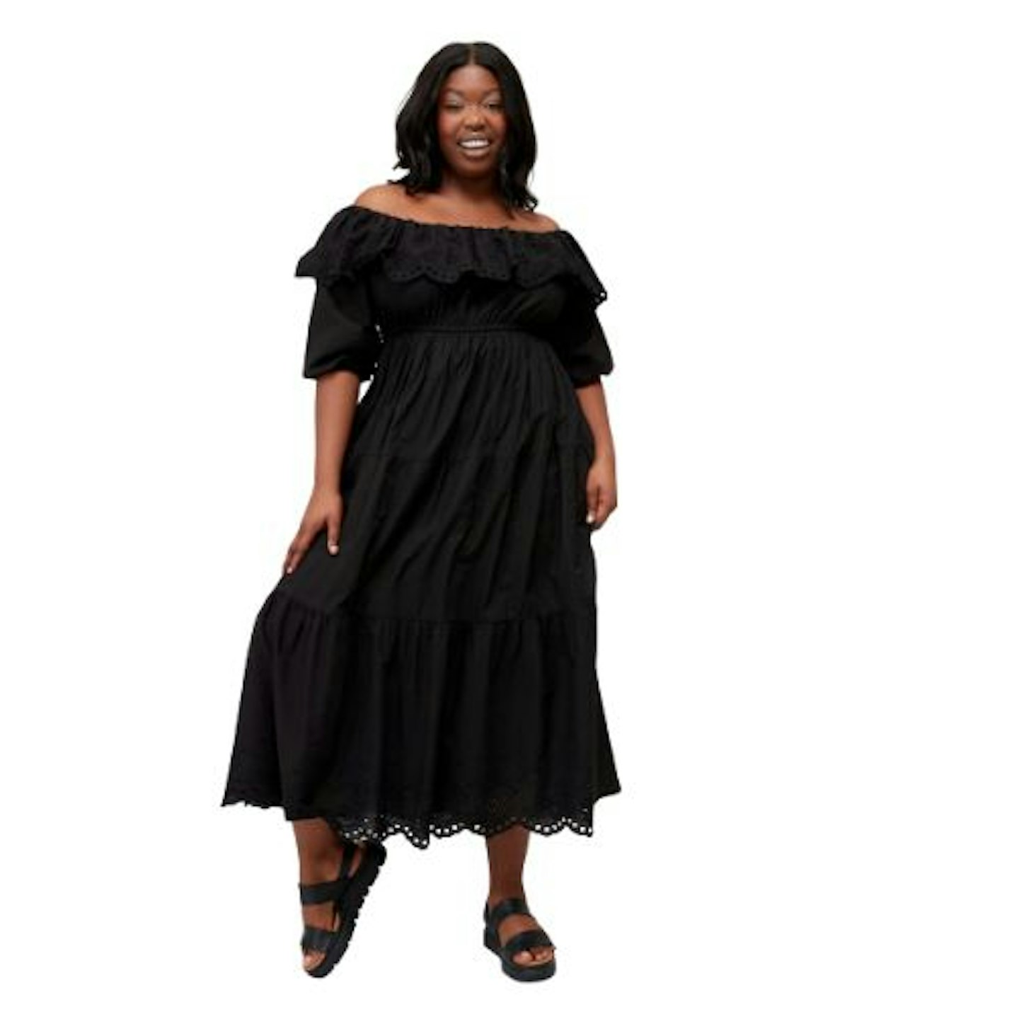 V by Very Curve Off Shoulder Broderie Midi