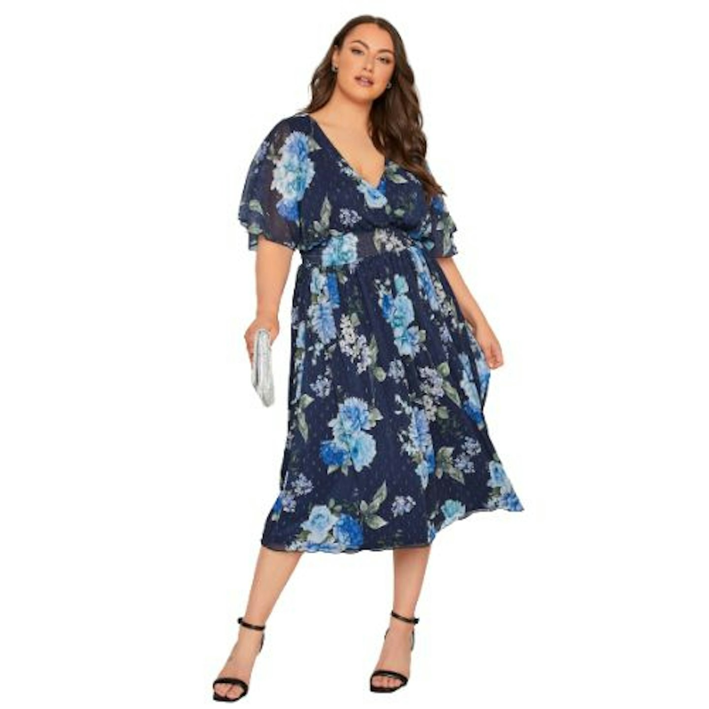 YOURS LONDON Blue Floral Angel Sleeve Wrap Dress