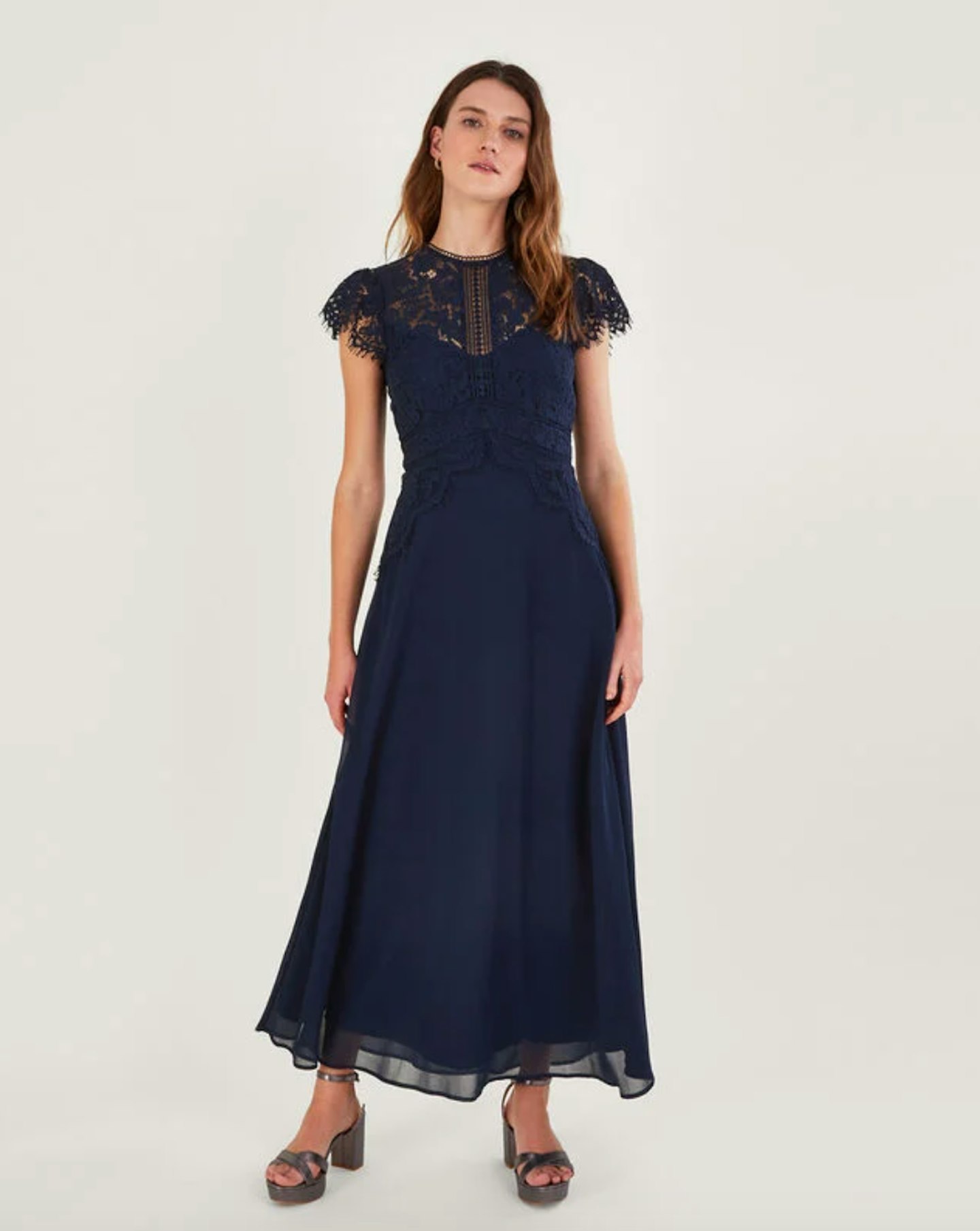 Monsoon Louise lace shorter length dress blue