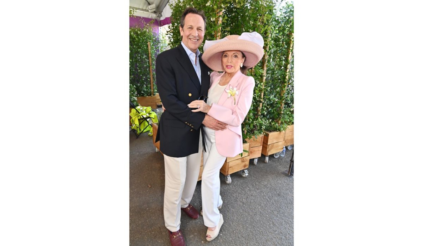 Joan Collins and Percy Gibson at the RHS Chelsea Flower Show 2024