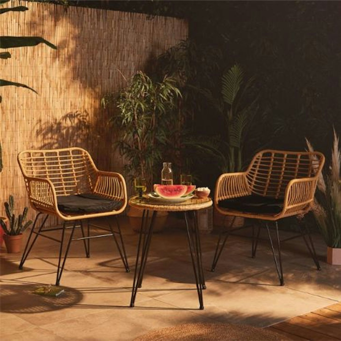 2 Seater Natural Rattan Garden Bistro Set