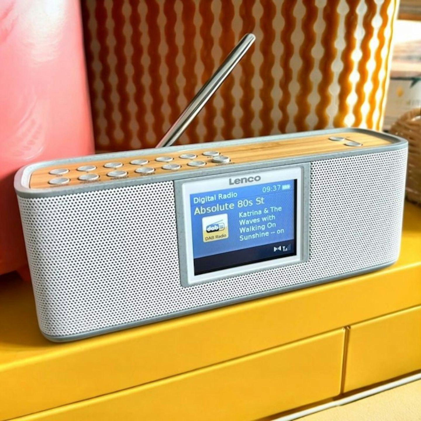 LENCO PDR-046GY Portable DAB+FM Bluetooth Radio - White & Bamboo