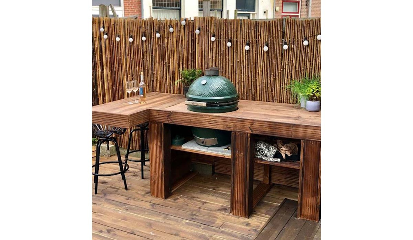 BBQ egg with bar stools