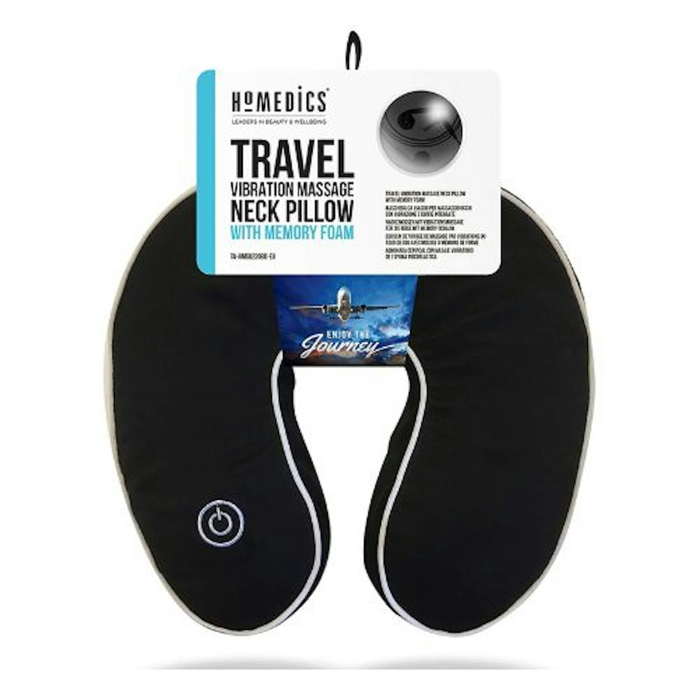 HoMedics Vibration Mem Foam Travel Pillow, Black, TA-NMSQ220BK-EU