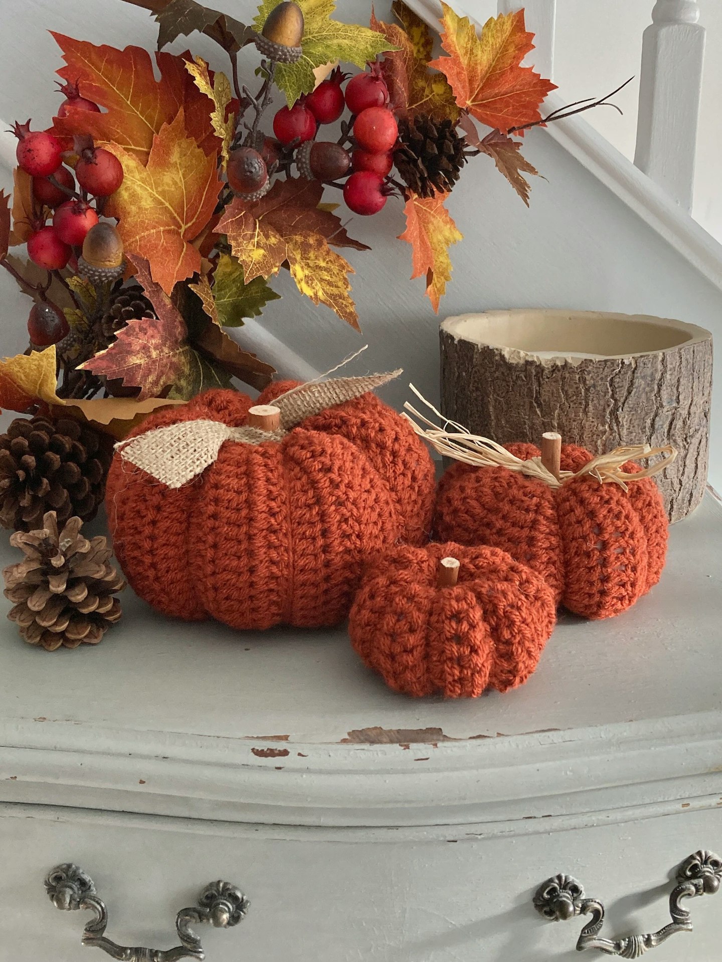 Handmade crochet pumpkins