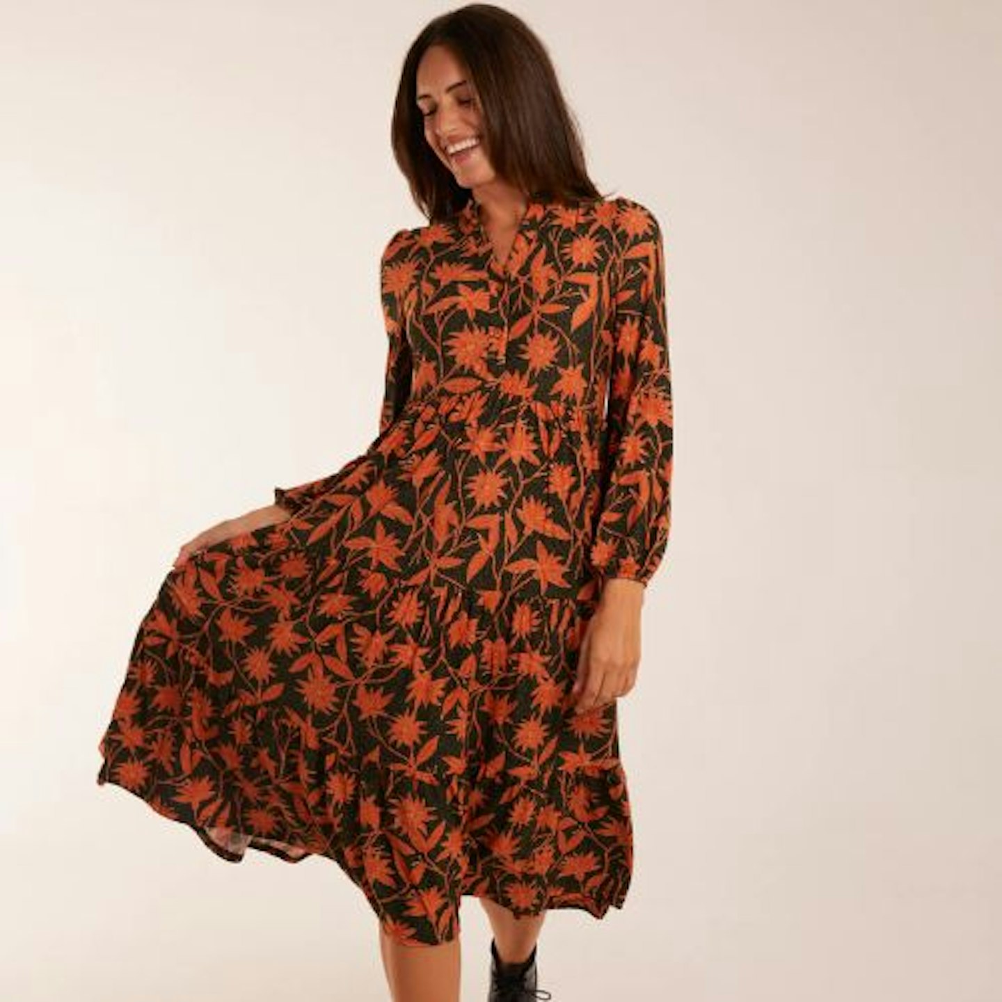 Collar Trapeze Midi Dress