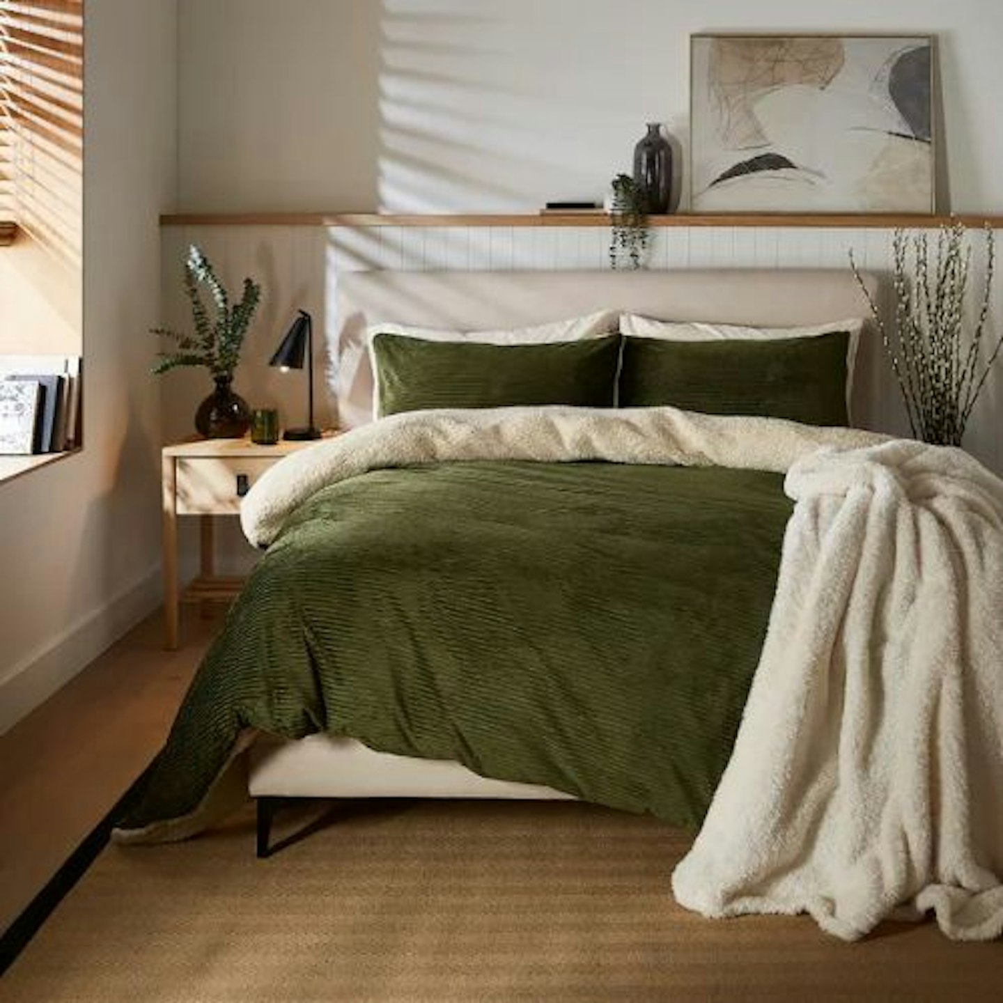 Dunelm Cosy Cord Sherpa Bedding Set in Olive